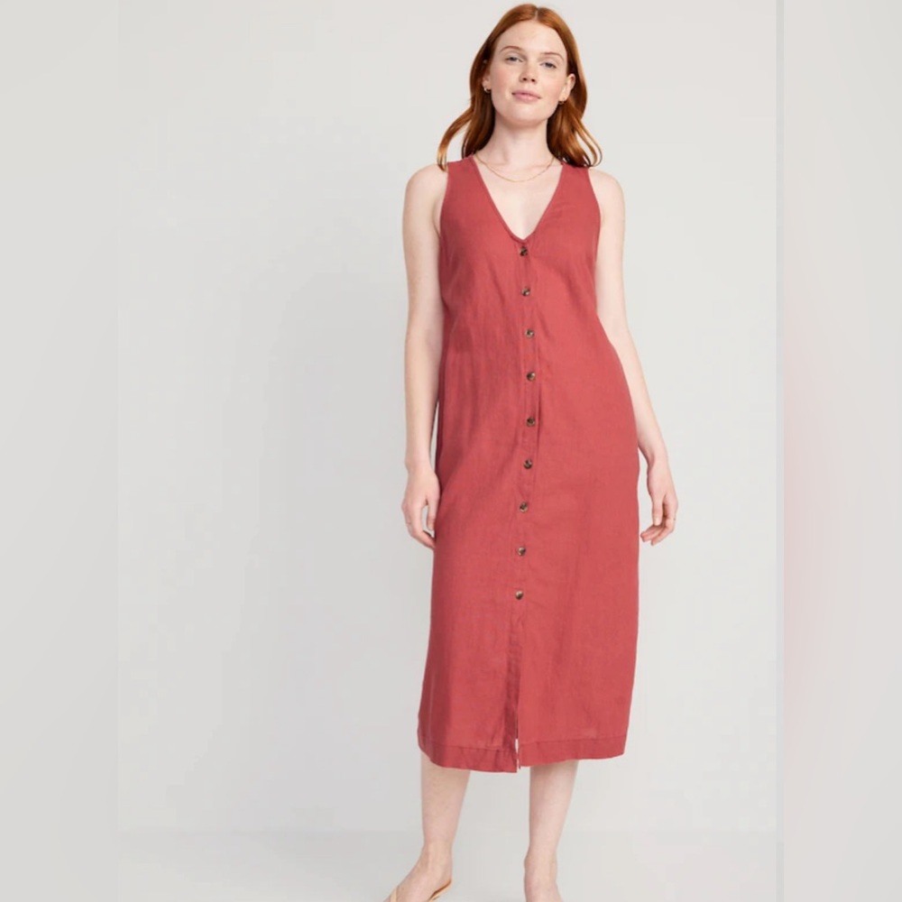 Old Navy Sleeveless Button-Front Linen-Blend Maxi Shift Dress for Women, XL, NWT